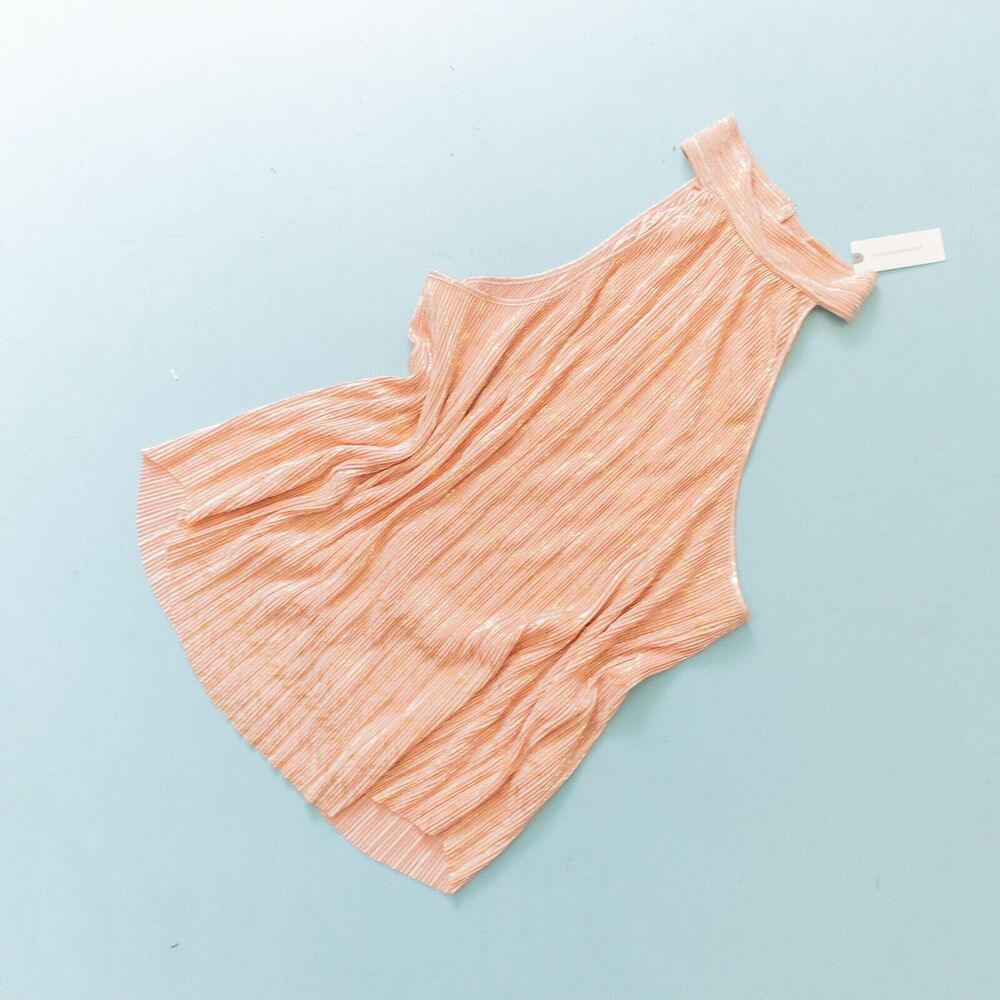 NEW Anthropologie Peach Rose Sleeveless Shimmer High Neck Blouse Size XLarge